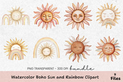 Boho Sun and Rainbow Clipart Bundle - CraftNest - Digital Crafting and Art
