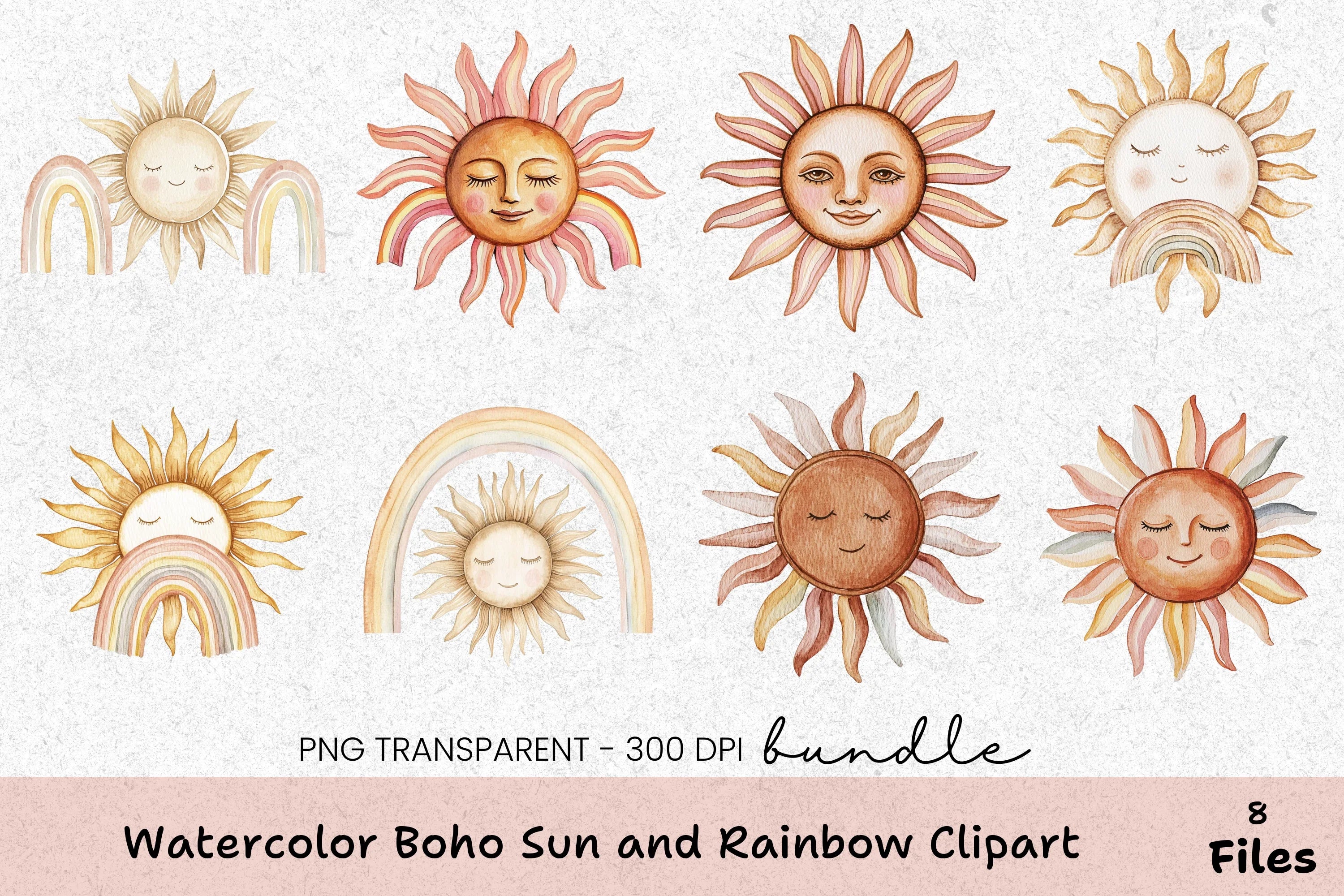 Boho Sun and Rainbow Clipart Bundle - CraftNest - Digital Crafting and Art