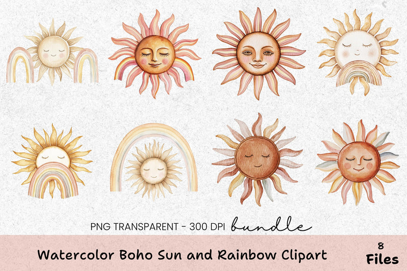 Boho Sun and Rainbow Clipart Bundle - CraftNest - Digital Crafting and Art