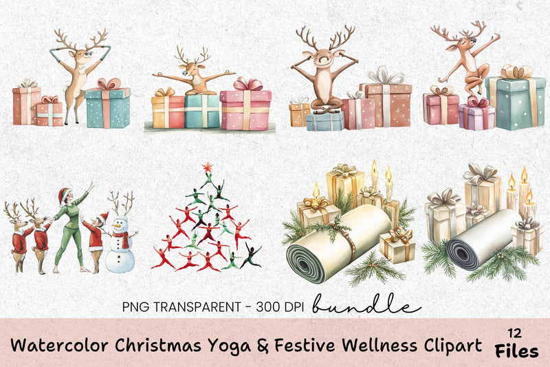 Christmas Yoga & Festive Wellness Clipart Bundle - CraftNest - Digital Crafting and Art
