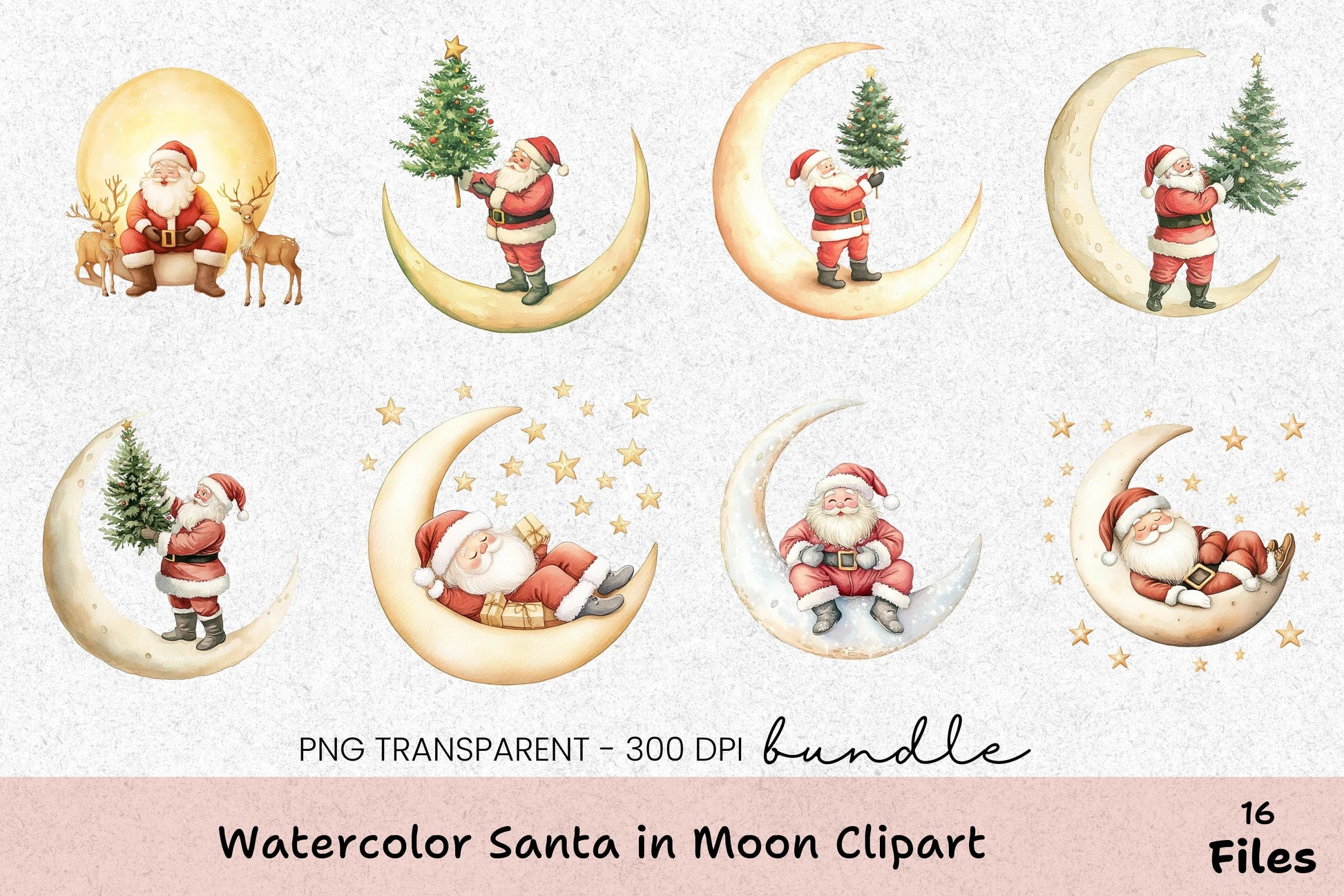 Santa in Moon Clipart Bundle - CraftNest - Digital Crafting and Art