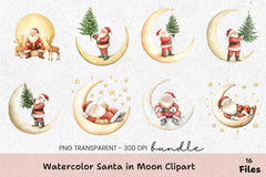 Santa in Moon Clipart Bundle - CraftNest - Digital Crafting and Art