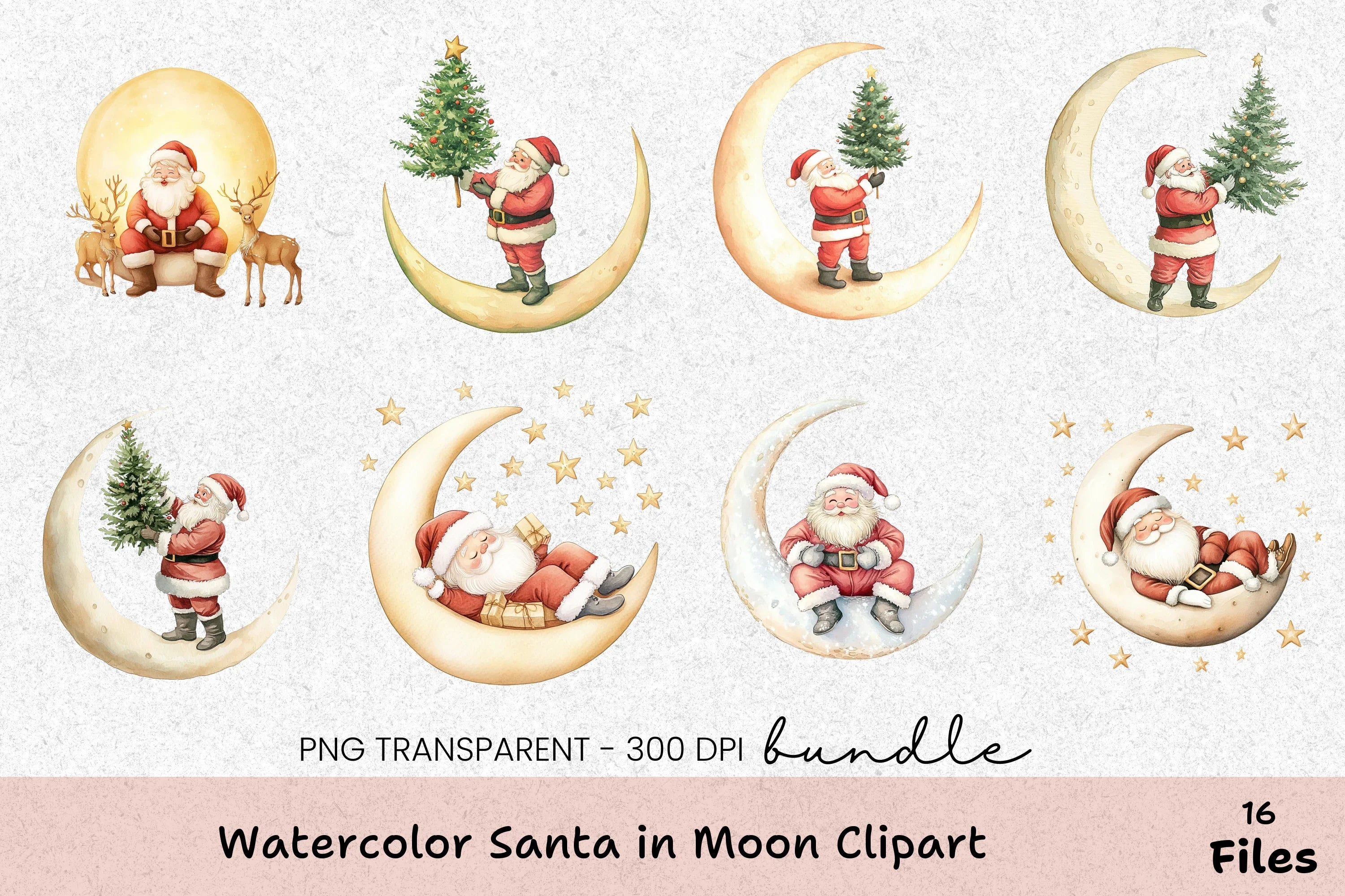 Santa in Moon Clipart Bundle - CraftNest - Digital Crafting and Art