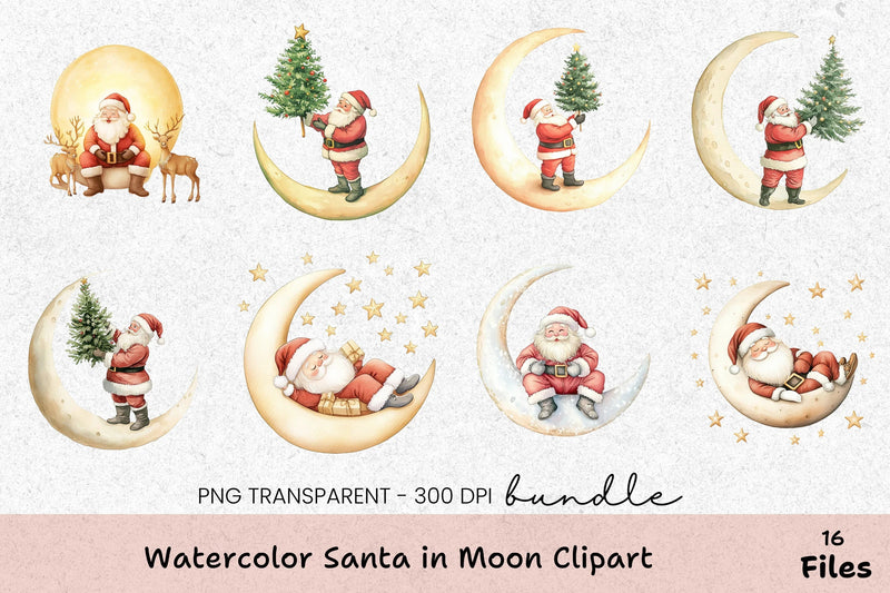 Santa in Moon Clipart Bundle - CraftNest - Digital Crafting and Art