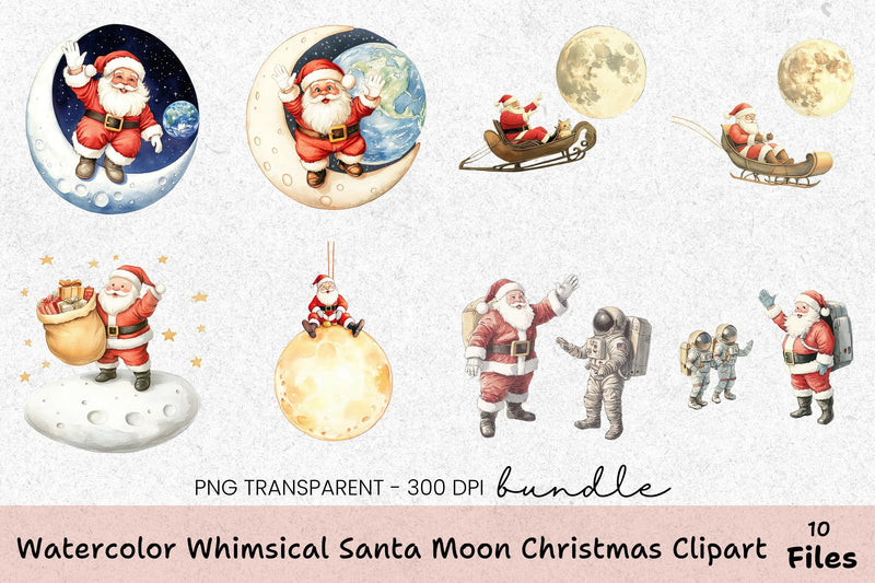 Whimsical Santa Moon Christmas Clipart Bundle - CraftNest - Digital Crafting and Art