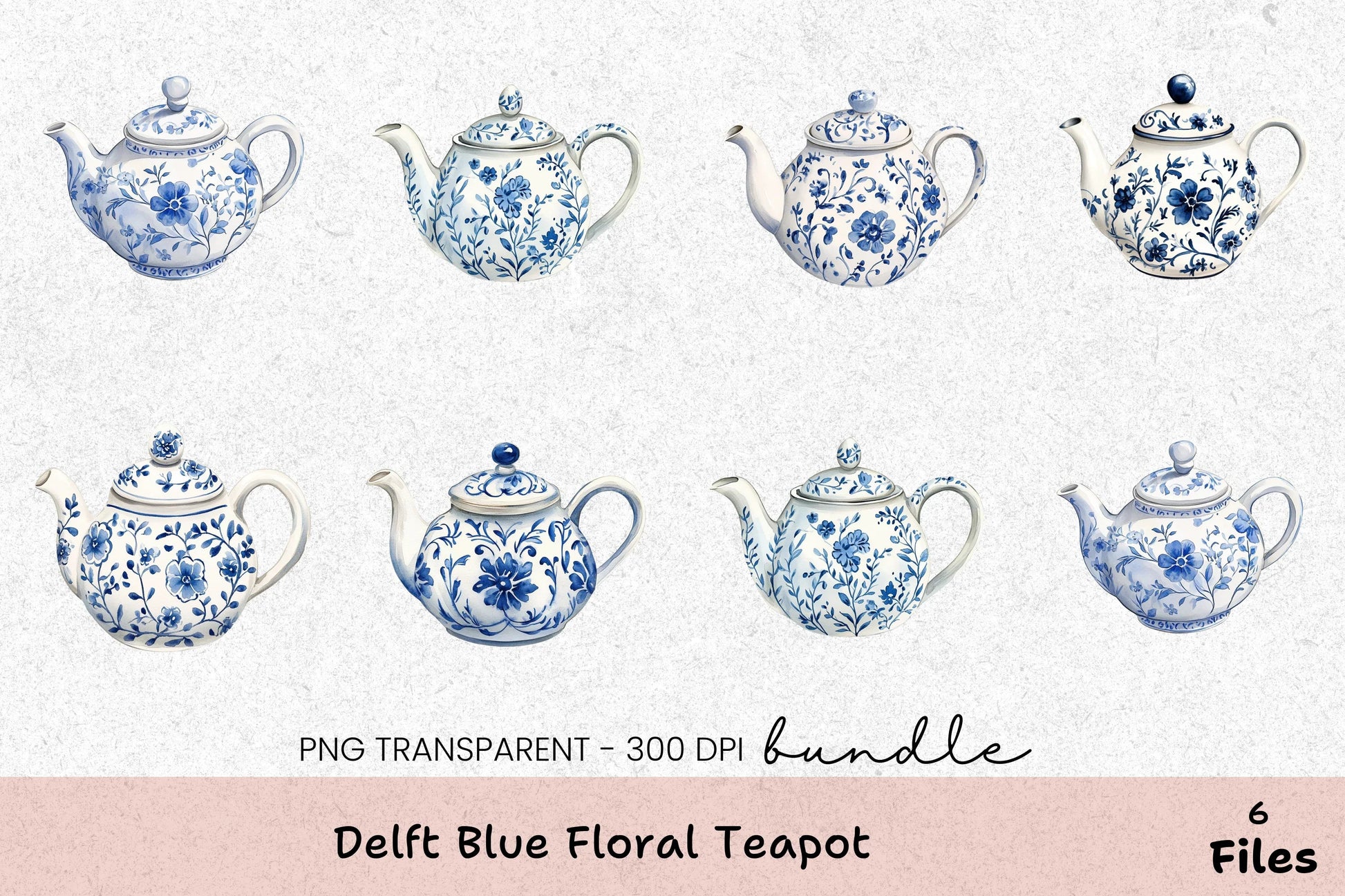 Delft Blue Floral Teapot Clipart Bundle - CraftNest - Digital Crafting and Art