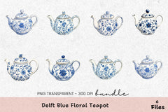Delft Blue Floral Teapot Clipart Bundle - CraftNest - Digital Crafting and Art