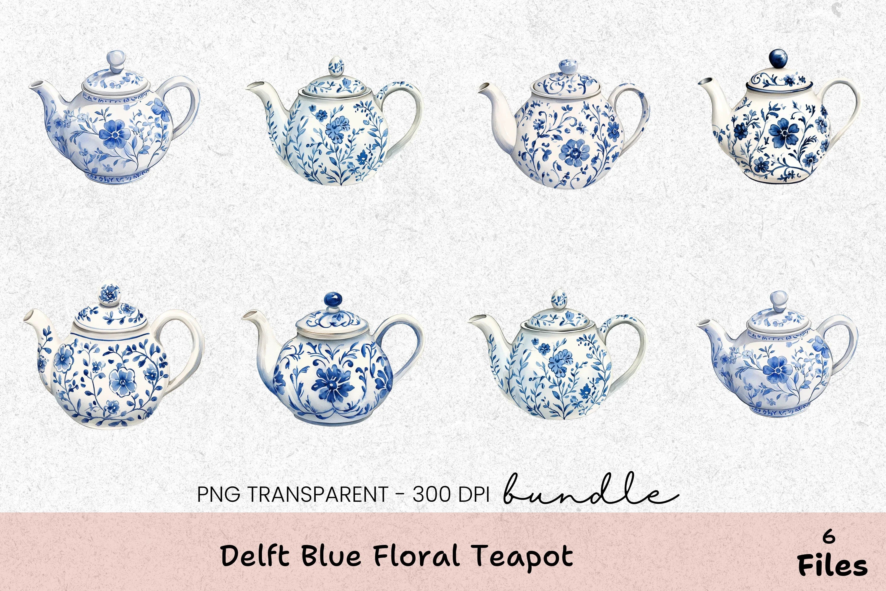 Delft Blue Floral Teapot Clipart Bundle - CraftNest - Digital Crafting and Art