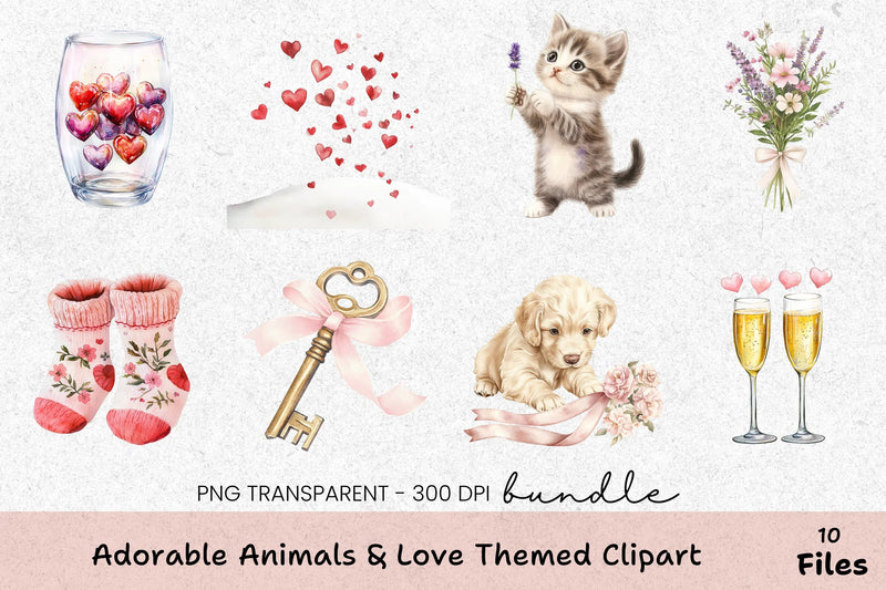 Adorable Animals & Love-Themed Clipart Bundle - CraftNest - Digital Crafting and Art