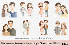 Romantic Comic Style Characters Clipart Bundle - CraftNest - Digital Crafting and Art