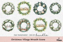 Christmas Village Wreath Scene Clipart Bundle - CraftNest - Digital Crafting and Art
