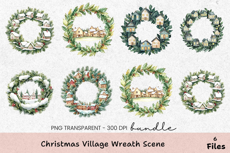 Christmas Village Wreath Scene Clipart Bundle - CraftNest - Digital Crafting and Art