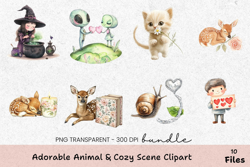 Adorable Animal & Cozy Scene Clipart Bundle - CraftNest - Digital Crafting and Art