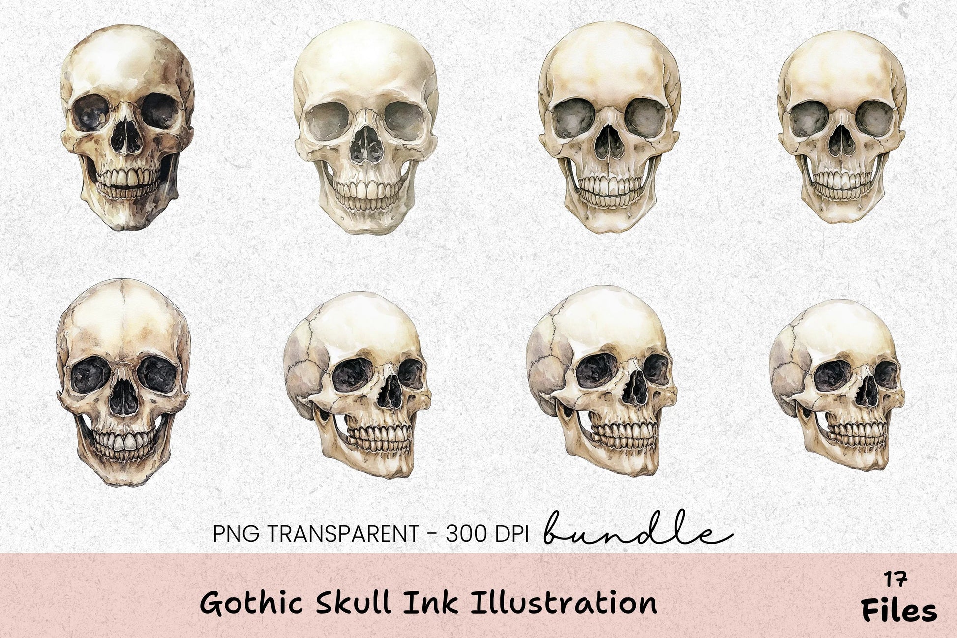 Gothic Skull Ink Illustration Clipart Bundle - CraftNest - Digital Crafting and Art