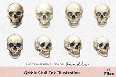 Gothic Skull Ink Illustration Clipart Bundle - CraftNest - Digital Crafting and Art