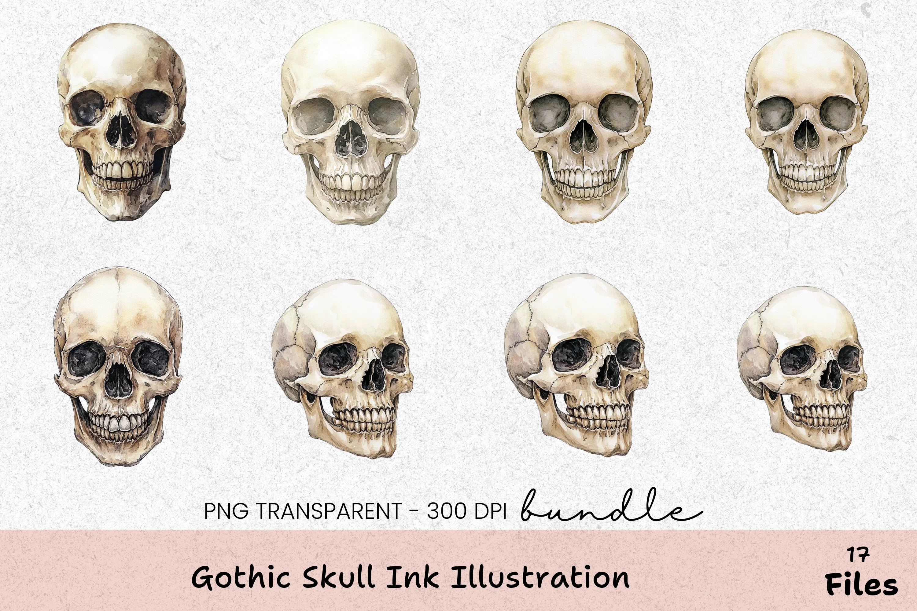 Gothic Skull Ink Illustration Clipart Bundle - CraftNest - Digital Crafting and Art