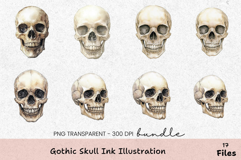 Gothic Skull Ink Illustration Clipart Bundle - CraftNest - Digital Crafting and Art