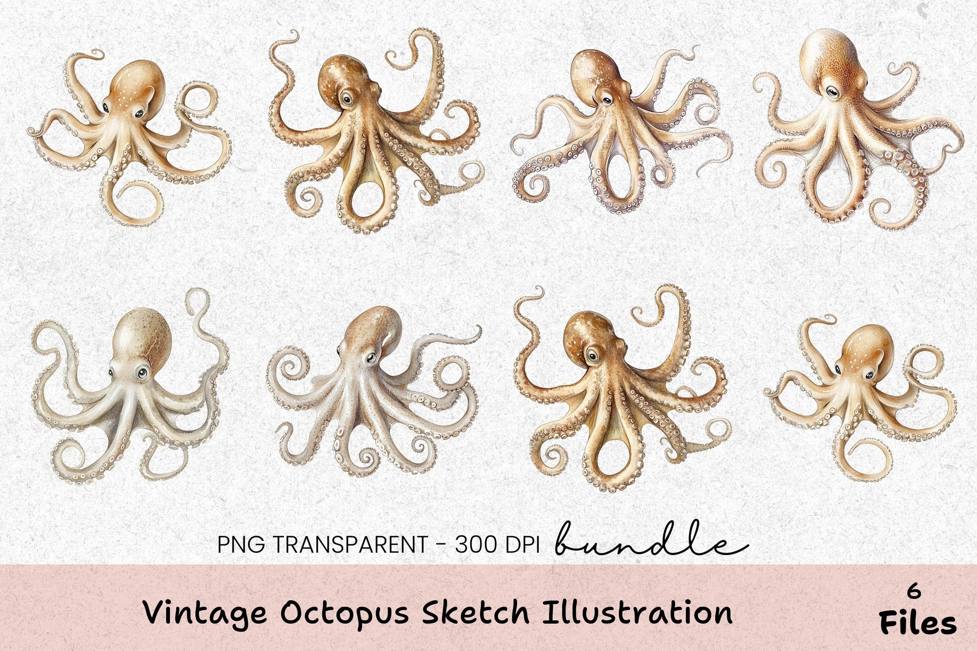 Vintage Octopus Sketch Illustration Clipart Bundle - CraftNest - Digital Crafting and Art