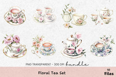Floral Tea Set Clipart Bundle - CraftNest - Digital Crafting and Art