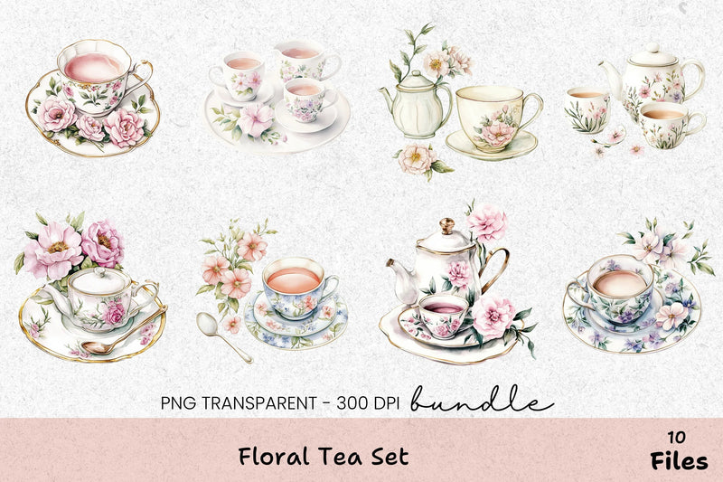 Floral Tea Set Clipart Bundle - CraftNest - Digital Crafting and Art