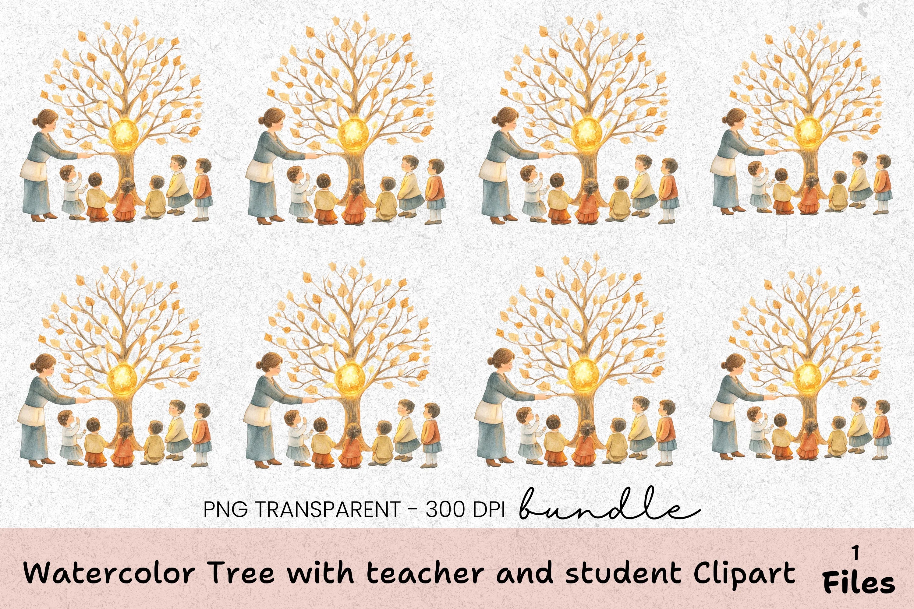 Tree with Teacher and Student Clipart Bundle - CraftNest - Digital Crafting and Art