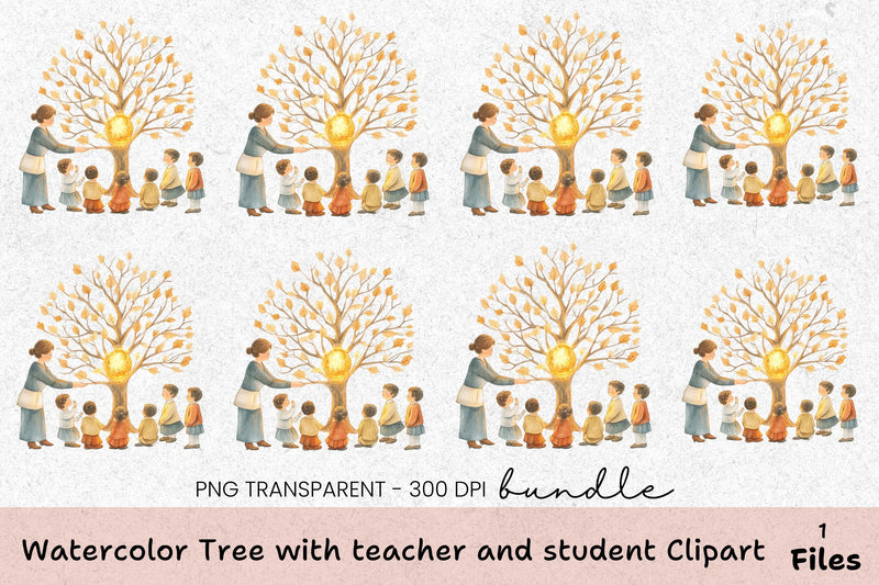 Tree with Teacher and Student Clipart Bundle - CraftNest - Digital Crafting and Art
