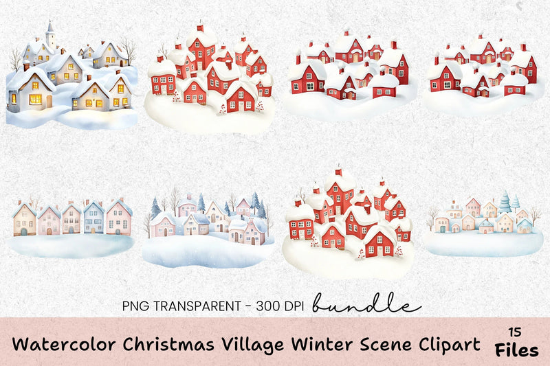 Christmas Village Winter Scene Clipart Bundle - CraftNest - Digital Crafting and Art