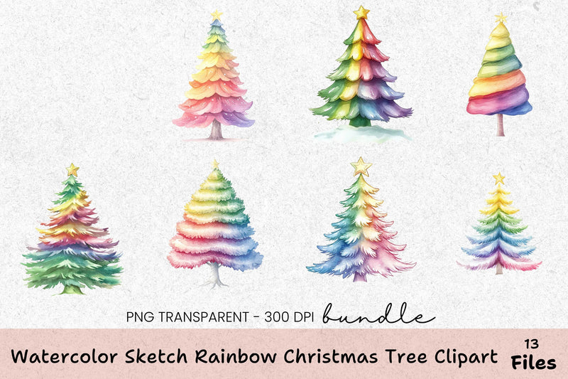 Rainbow Christmas Tree Clipart Bundle - CraftNest - Digital Crafting and Art