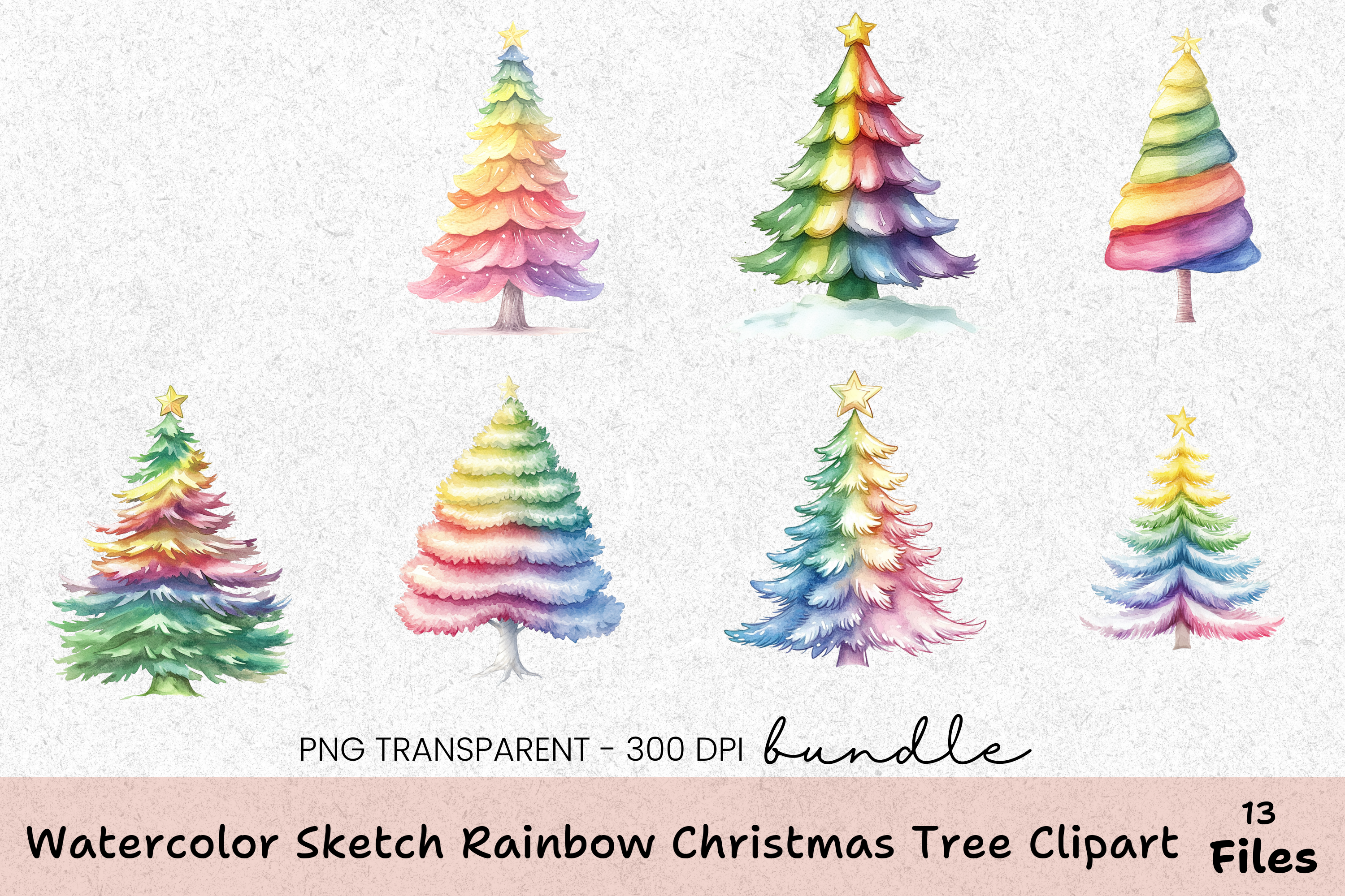 Rainbow Christmas Tree Clipart Bundle