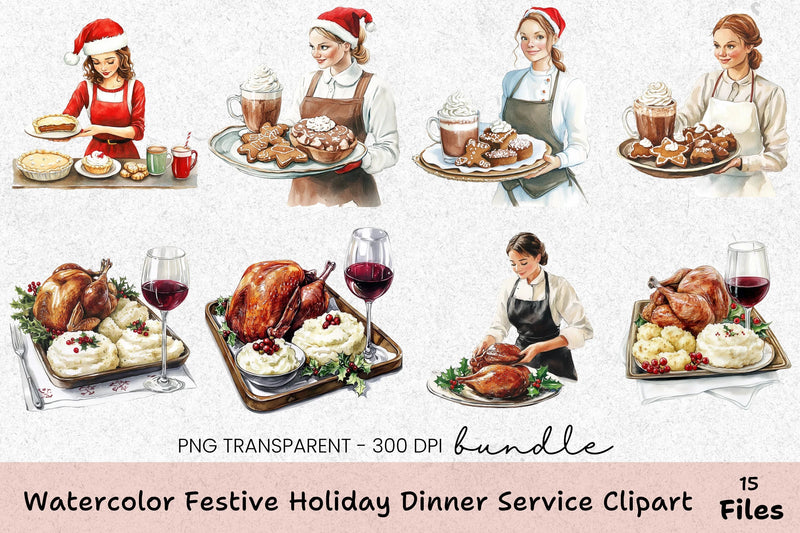 Festive Holiday Dinner Service Clipart Bundle - CraftNest - Digital Crafting and Art