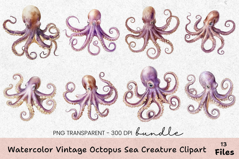 Vintage Octopus Sea Creature Clipart Bundle - CraftNest - Digital Crafting and Art