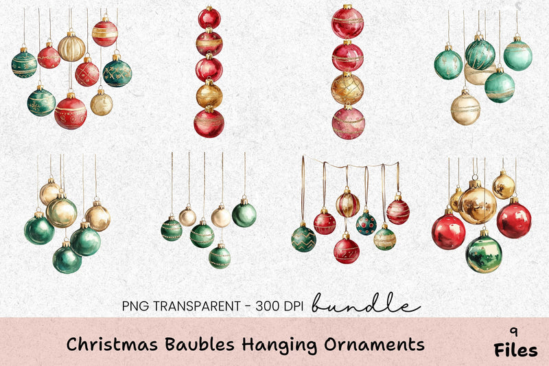 Christmas Baubles Hanging Ornaments Clipart Bundle - CraftNest - Digital Crafting and Art