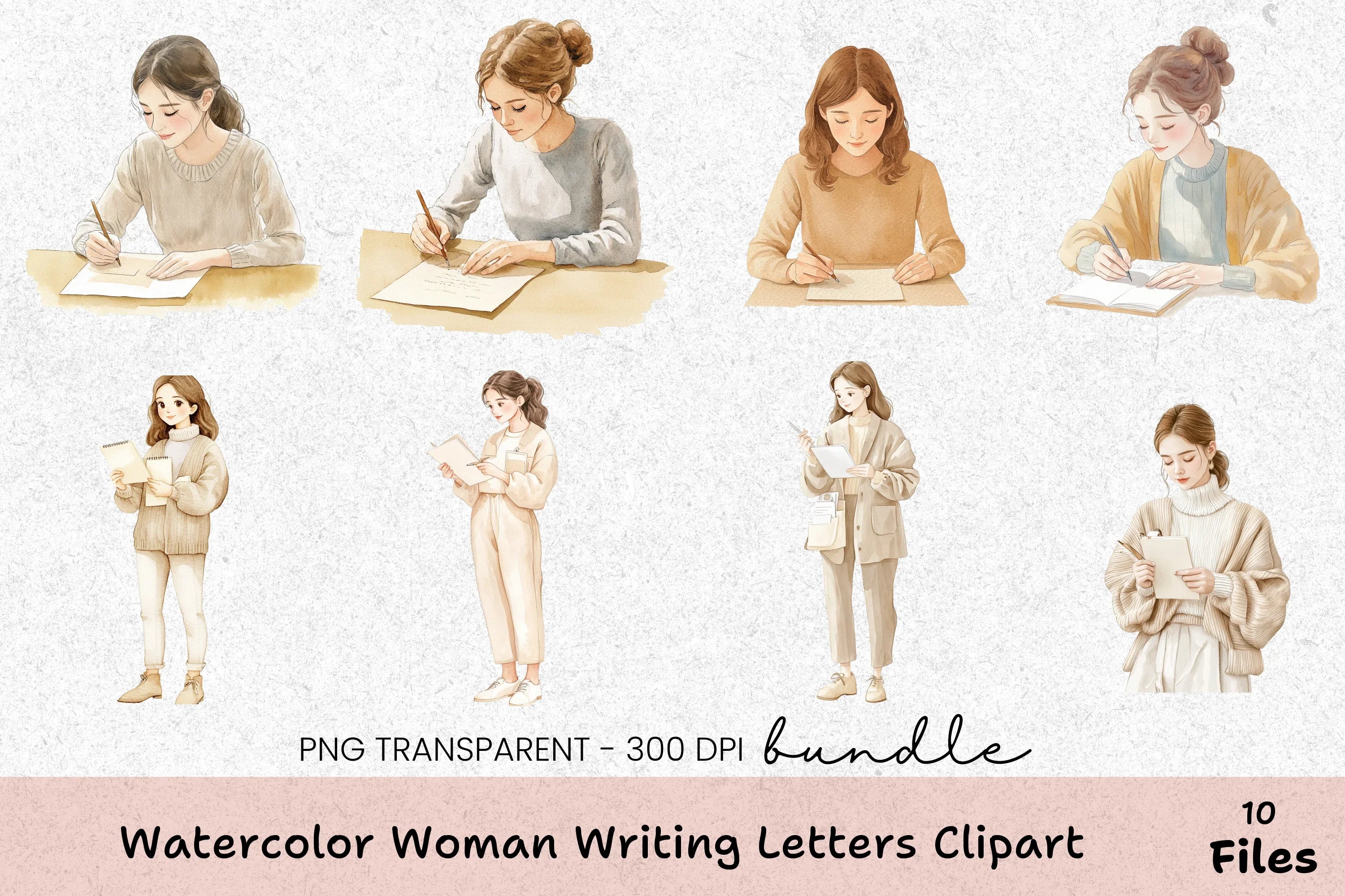 Elegant Woman Writing Letters Clipart Bundle - CraftNest - Digital Crafting and Art