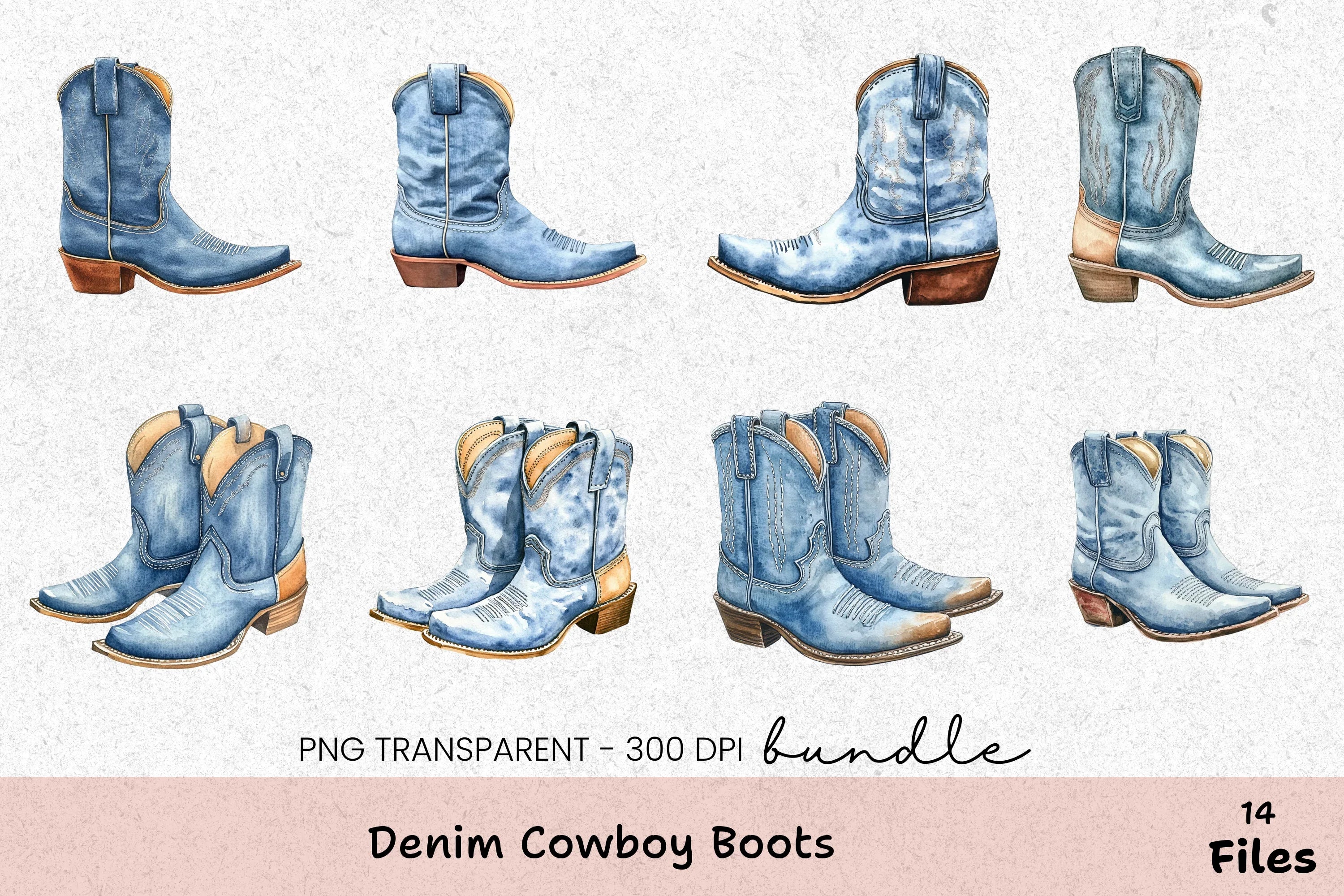 Denim Cowboy Boots Clipart Bundle - CraftNest - Digital Crafting and Art