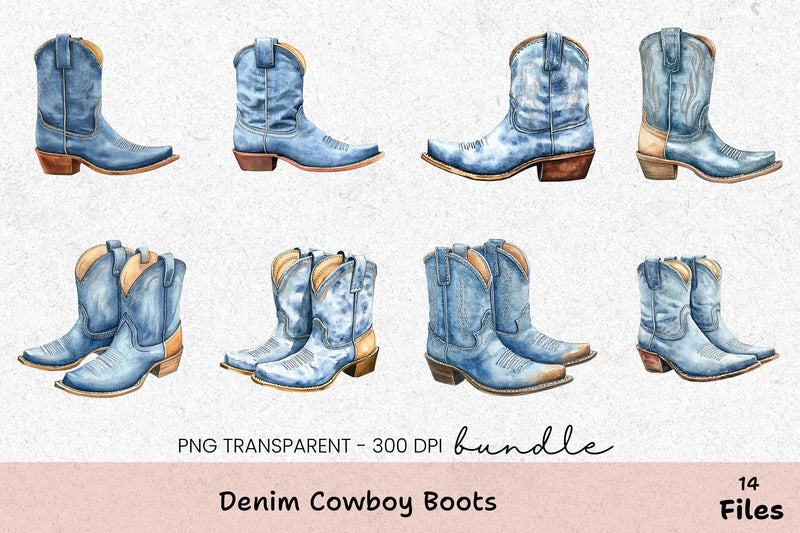 Denim Cowboy Boots Clipart Bundle - CraftNest - Digital Crafting and Art