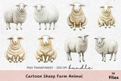 Cartoon Sheep Farm Animal Clipart Bundle - CraftNest - Digital Crafting and Art
