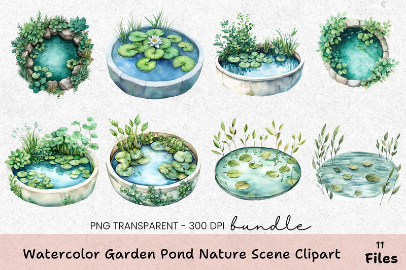 Garden Pond Nature Scene Clipart Bundle - CraftNest - Digital Crafting and Art