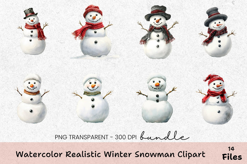 Realistic Winter Snowman Clipart Bundle - CraftNest - Digital Crafting and Art