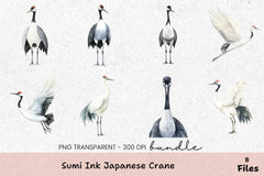 Sumi Ink Japanese Crane Clipart Bundle - CraftNest - Digital Crafting and Art