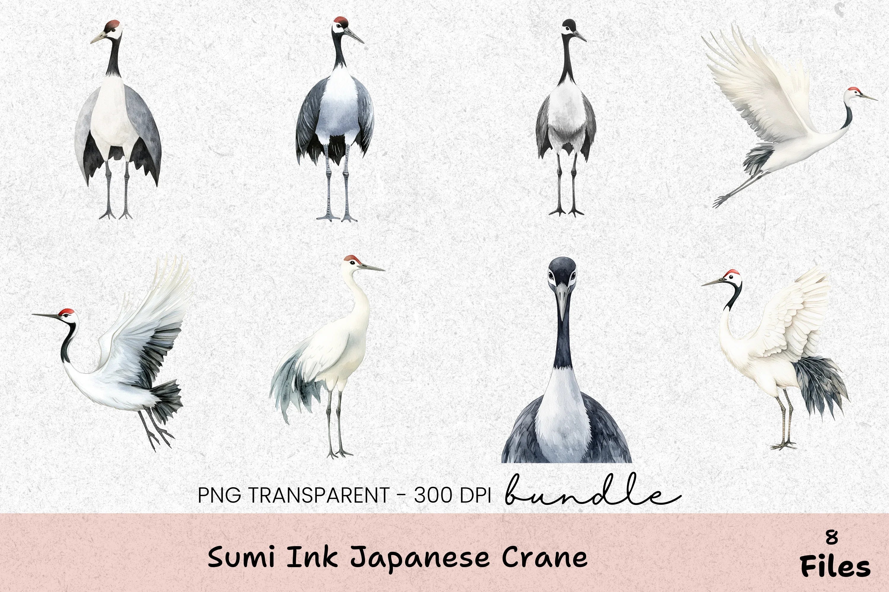 Sumi Ink Japanese Crane Clipart Bundle - CraftNest - Digital Crafting and Art