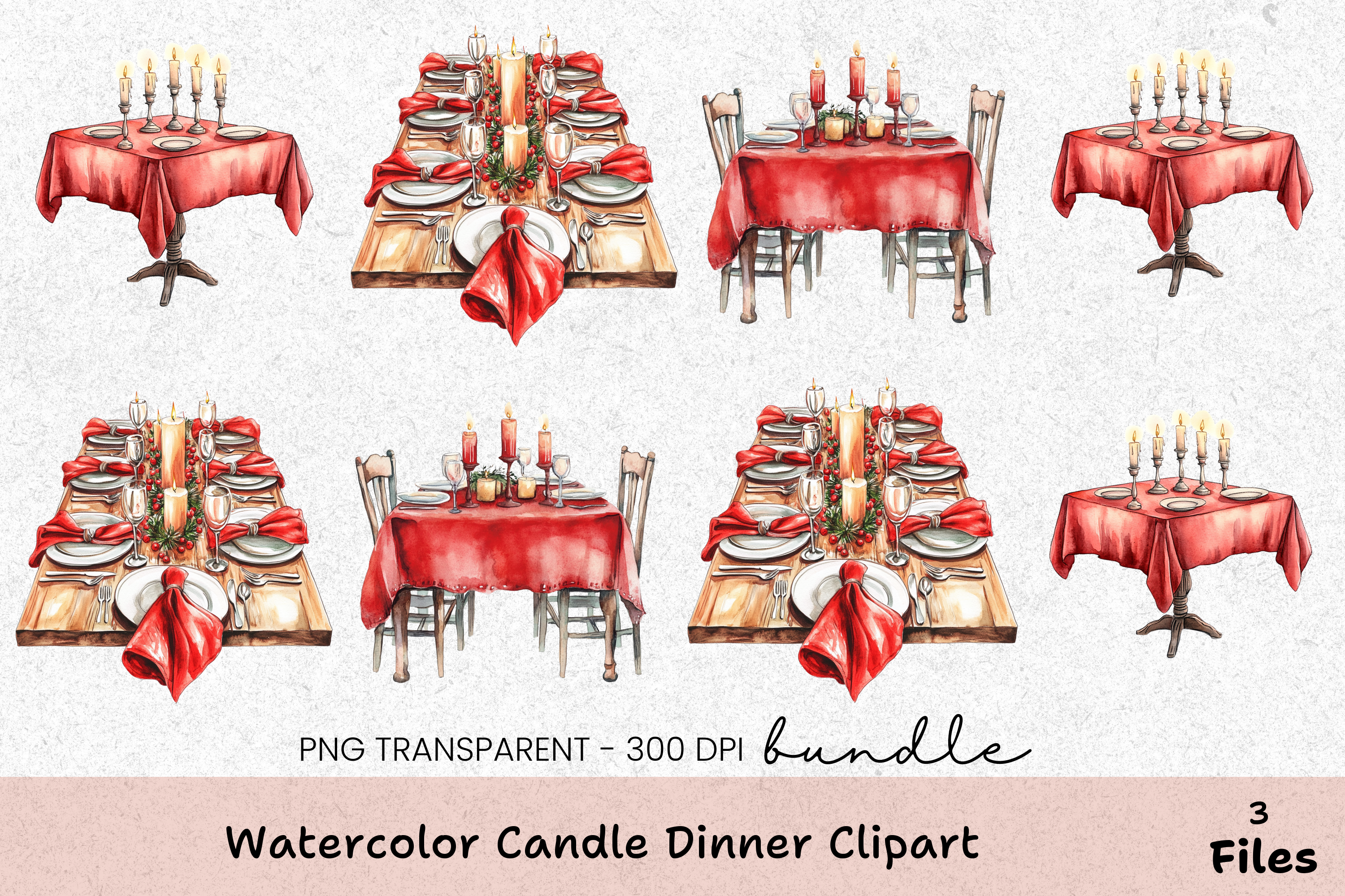 Candle Dinner Clipart Bundle