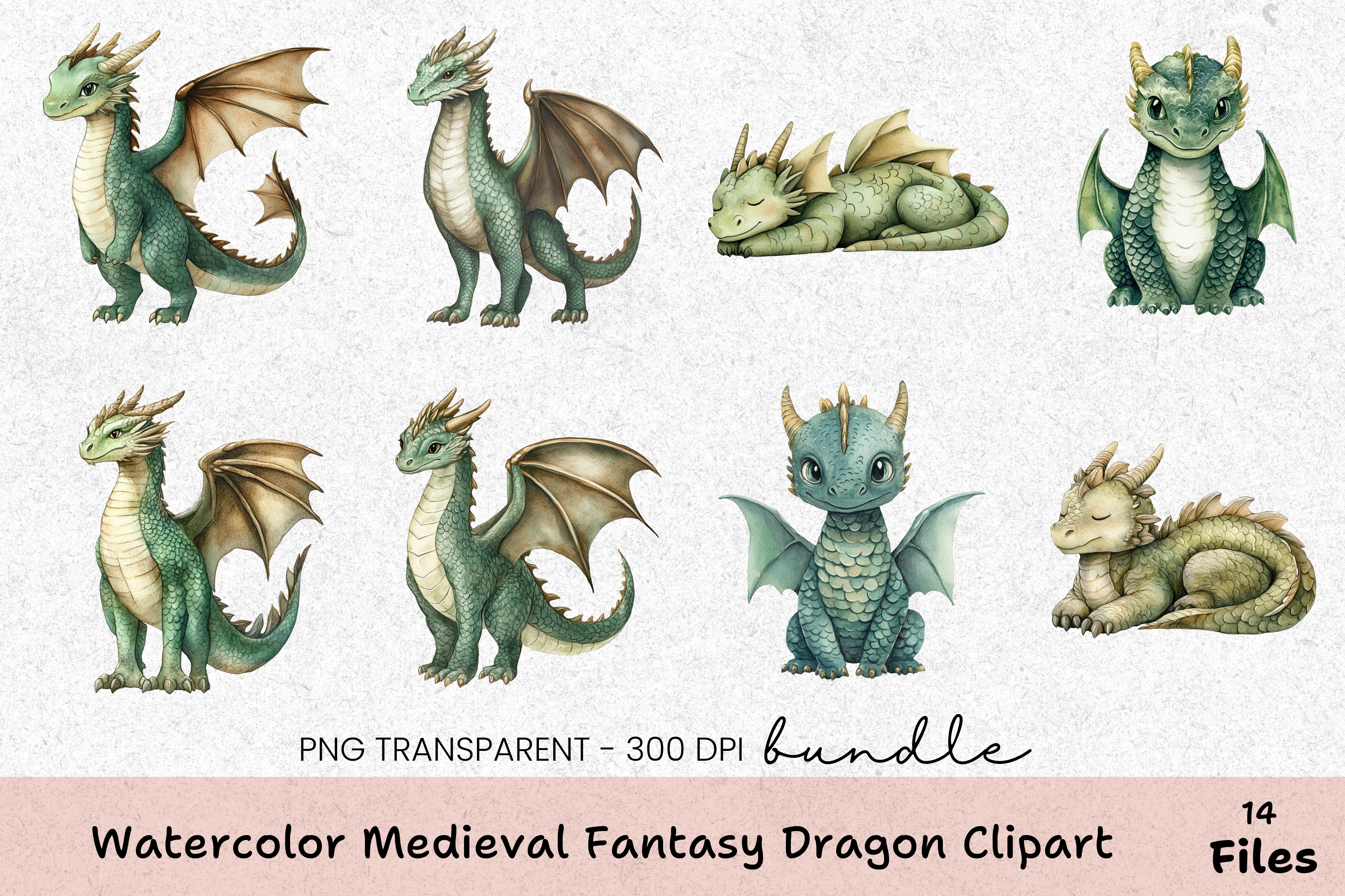 Medieval Fantasy Dragon Clipart Bundle
