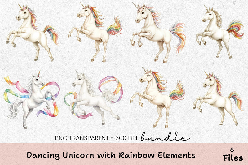 Dancing Unicorn with Rainbow Elements Clipart Bundle - CraftNest - Digital Crafting and Art