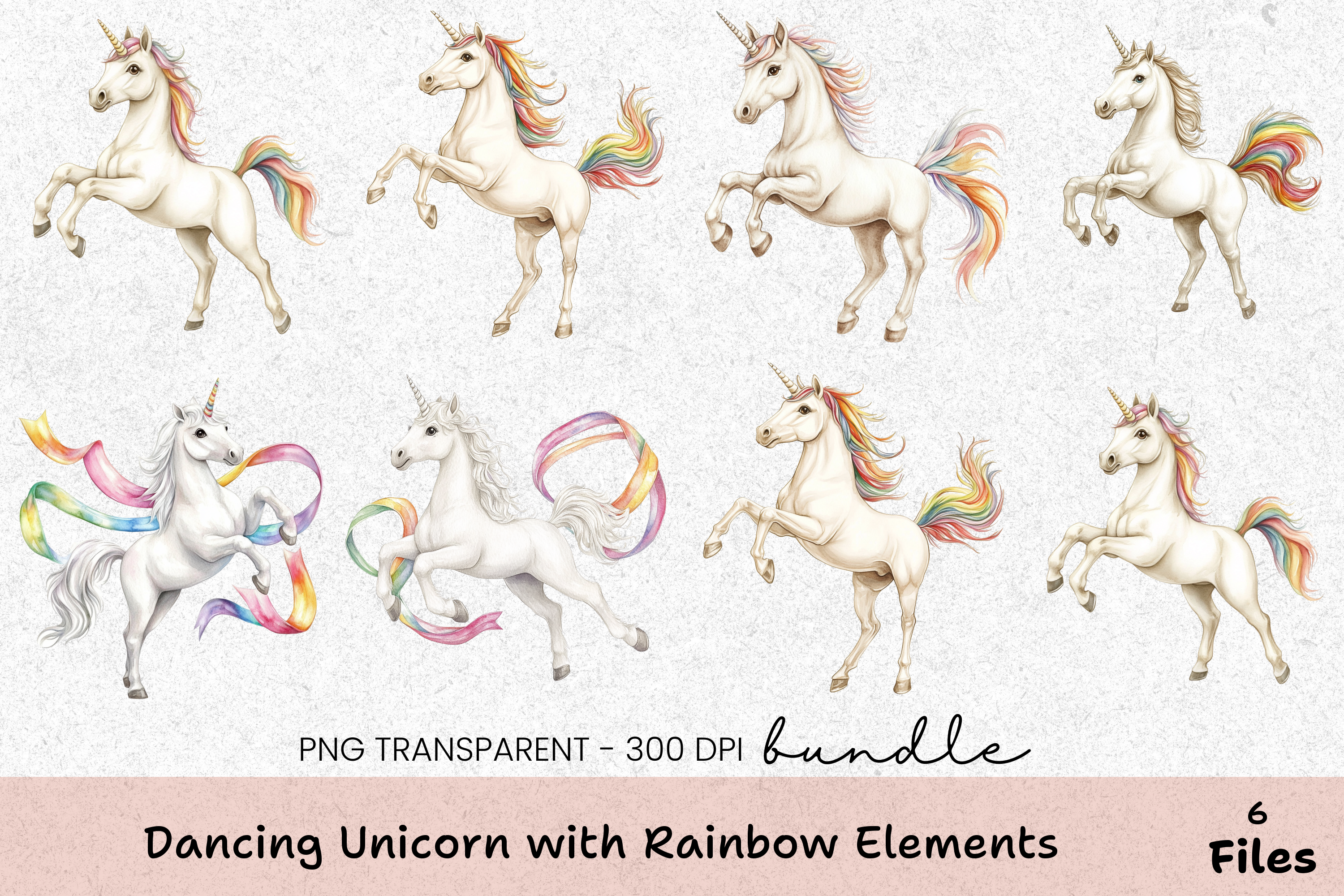Dancing Unicorn with Rainbow Elements Clipart Bundle
