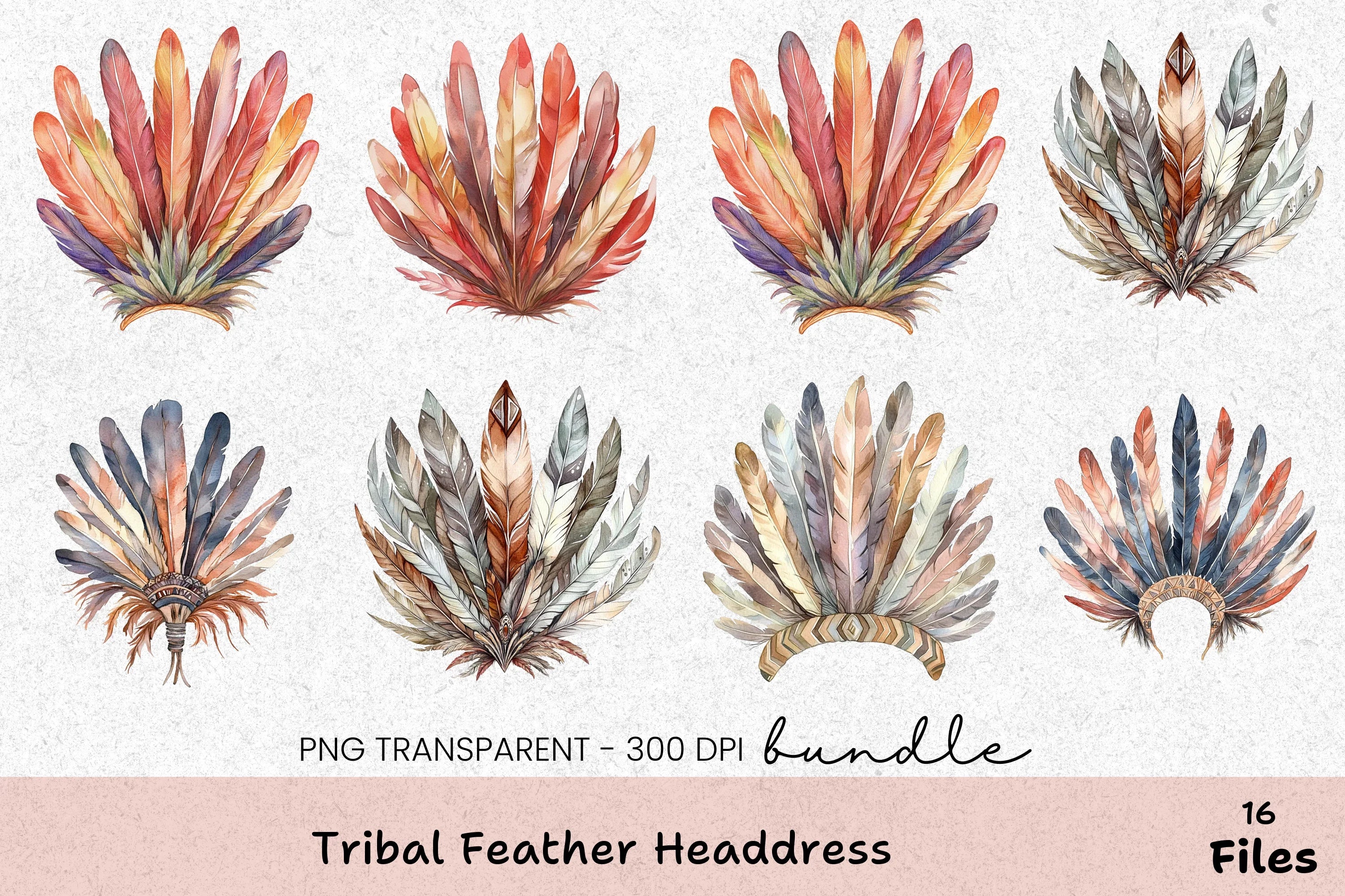 Tribal Feather Headdress Clipart Bundle - CraftNest - Digital Crafting and Art
