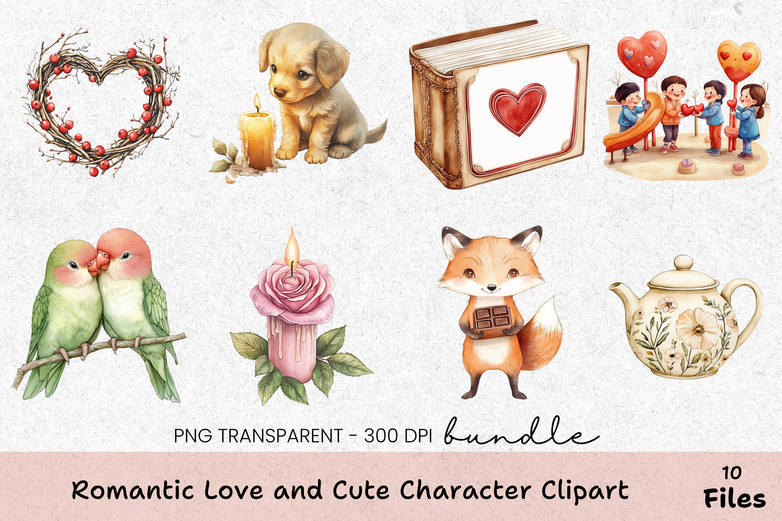 Romantic Love & Cute Character Clipart Bundle
