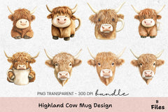 Highland Cow Design Mug Wrap Bundle - CraftNest - Digital Crafting and Art