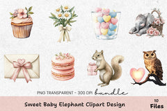 Sweet Baby Elephant Clipart Bundle - CraftNest - Digital Crafting and Art