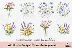 Wildflower Bouquet Floral Arrangement Clipart Bundle - CraftNest - Digital Crafting and Art