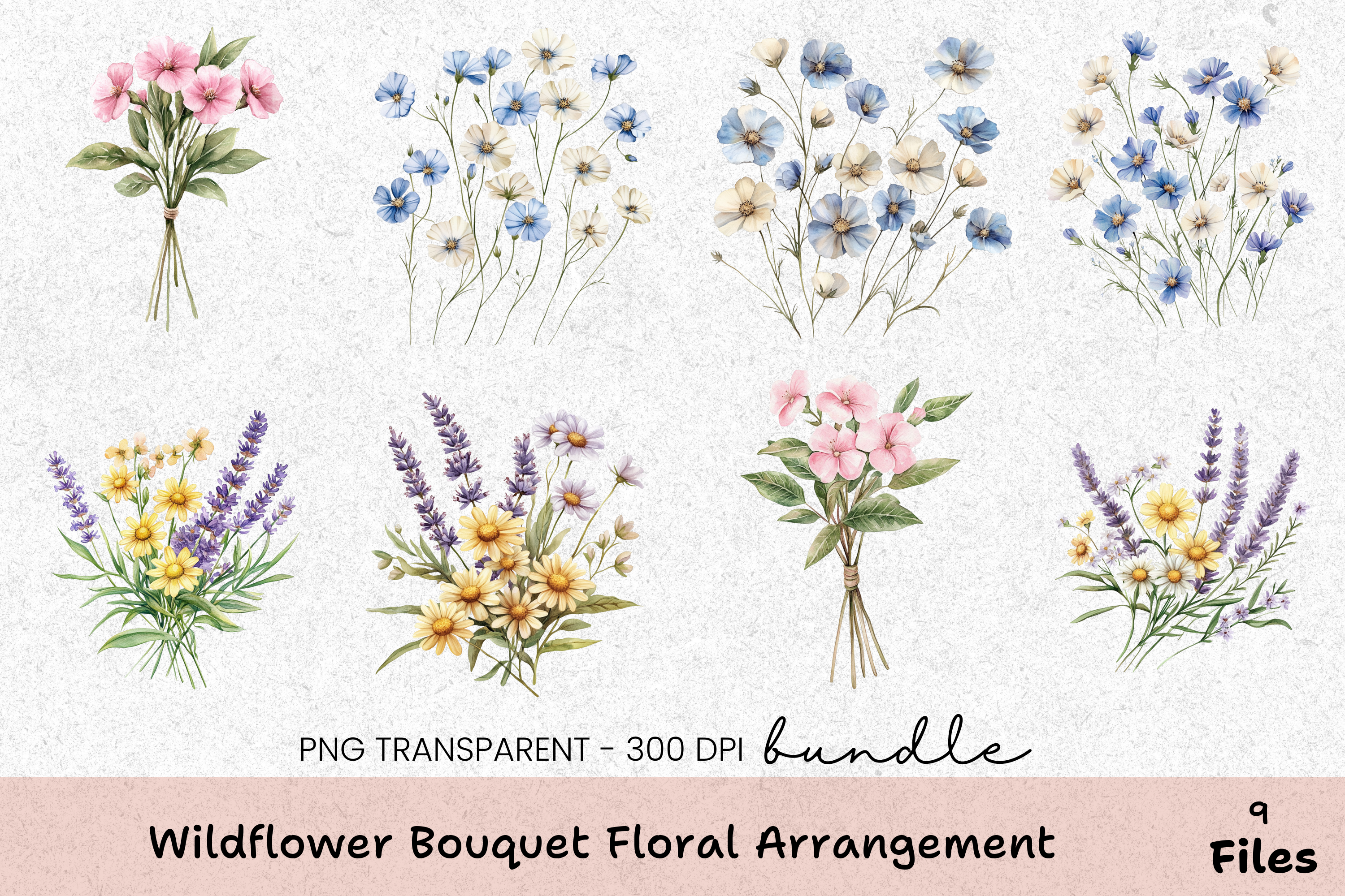 Wildflower Bouquet Floral Arrangement Clipart Bundle